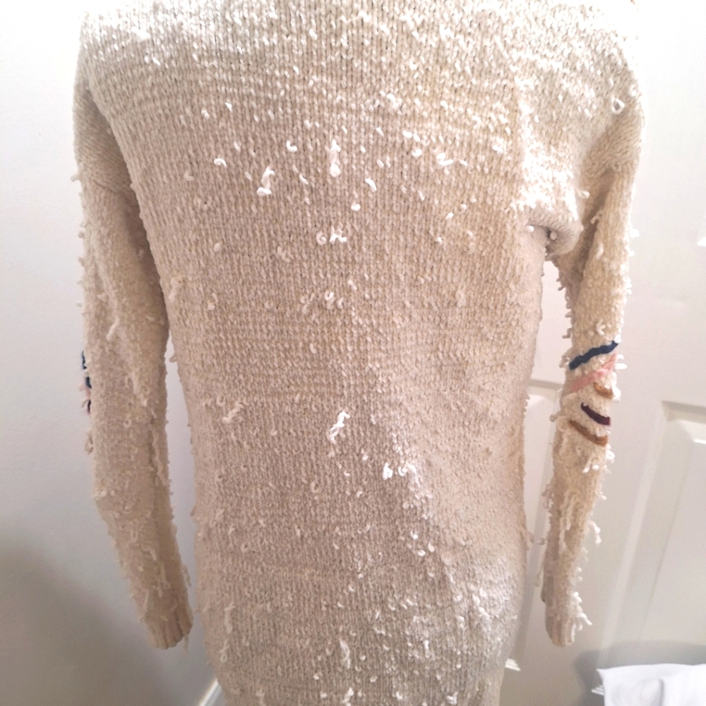 Alya Off White Destressed Sweater,Open Front, Size Small - Picture 3 of 7